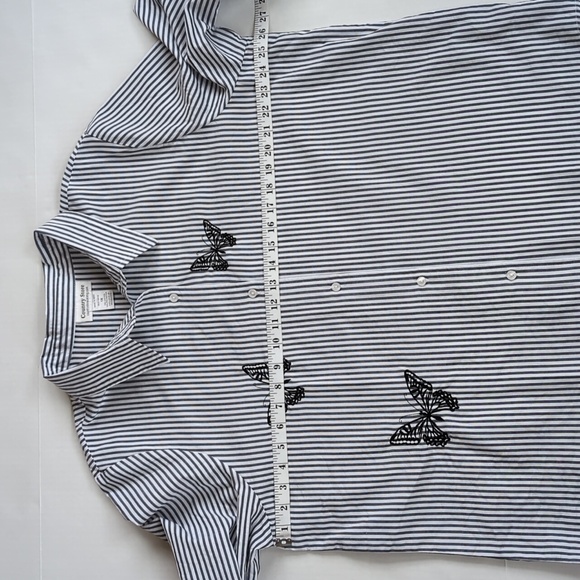 Country Store Striped Embroidered Butterfly Button Down Blouse 1X Gray White - Picture 13 of 16